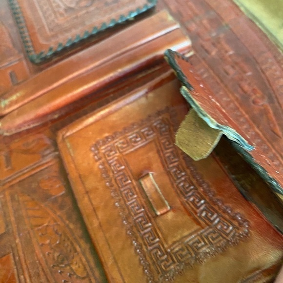 VINTAGE 1950s Hand Tooled Leather Satchel Purse Bag Mexico - Picture 14 of 16